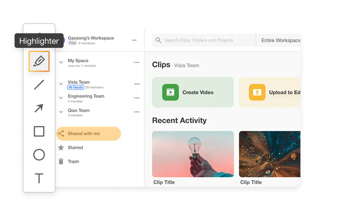 Visla screen recording annotation tool displaying drawing and highlighting features for marking key areas on screen.
